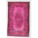 Pink Overdyed Accent Rug, Vintage Handmade Carpet with Medallion Design. 4.3 x 6.9 Ft (130 x 210 cm)