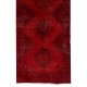 Red Overdyed Runner Rug, 1960s Hand-Knotted Central Anatolian Carpet. 4.3 x 13.5 Ft (130 x 410 cm)