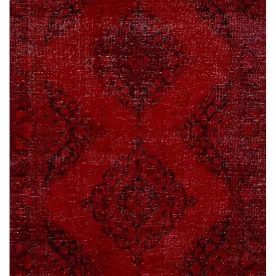 Red Overdyed Runner Rug, 1960s Hand-Knotted Central Anatolian Carpet. 4.3 x 13.5 Ft (130 x 410 cm)