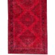 Red Overdyed Runner Rug, 1960s Hand-Knotted Central Anatolian Carpet. 4.6 x 12.7 Ft (140 x 385 cm)