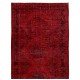 Distressed Red Overdyed Runner Rug, 1960s Hand-Knotted Central Anatolian Carpet. 4.7 x 12.4 Ft (142 x 375 cm)
