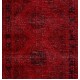 Distressed Red Overdyed Runner Rug, 1960s Hand-Knotted Central Anatolian Carpet. 4.7 x 12.4 Ft (142 x 375 cm)