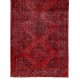 Red Overdyed Runner Rug, 1960s Hand-Knotted Central Anatolian Carpet. 4.7 x 12.5 Ft (142 x 380 cm)