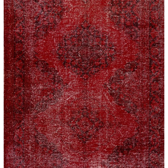 Red Overdyed Runner Rug, 1960s Hand-Knotted Central Anatolian Carpet. 4.7 x 12.5 Ft (142 x 380 cm)