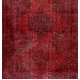 Red Overdyed Runner Rug, 1960s Hand-Knotted Central Anatolian Carpet. 4.7 x 12.5 Ft (142 x 380 cm)