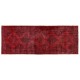 Red Overdyed Runner Rug, 1960s Hand-Knotted Central Anatolian Carpet. 4.7 x 12.5 Ft (142 x 380 cm)
