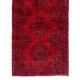 Red Overdyed Runner Rug, 1960s Hand-Knotted Central Anatolian Carpet. 4.7 x 13 Ft (142 x 395 cm)