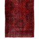 Distressed Red Overdyed Runner Rug, 1960s Hand-Knotted Central Anatolian Carpet. 4.8 x 12.2 Ft (145 x 370 cm)