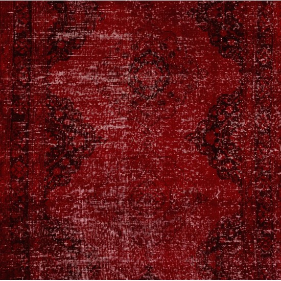 Distressed Red Overdyed Runner Rug, 1960s Hand-Knotted Central Anatolian Carpet. 4.8 x 12.2 Ft (145 x 370 cm)