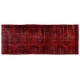 Distressed Red Overdyed Runner Rug, 1960s Hand-Knotted Central Anatolian Carpet. 4.8 x 12.2 Ft (145 x 370 cm)