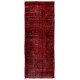 Distressed Red Overdyed Runner Rug, 1960s Hand-Knotted Central Anatolian Carpet. 4.8 x 12.2 Ft (145 x 370 cm)