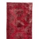 Distressed Red Overdyed Runner Rug, 1960s Hand-Knotted Central Anatolian Carpet. 4.8 x 13 Ft (145 x 395 cm)