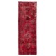 Distressed Red Overdyed Runner Rug, 1960s Hand-Knotted Central Anatolian Carpet. 4.8 x 13 Ft (145 x 395 cm)