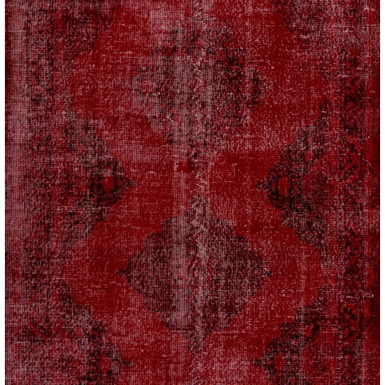 Red Overdyed Runner Rug, 1960s Hand-Knotted Central Anatolian Carpet. 5 x 13 Ft (150 x 399 cm)