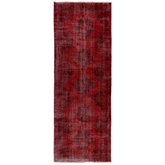 Red Overdyed Runner Rug, 1960s Hand-Knotted Central Anatolian Carpet. 5 x 13 Ft (150 x 399 cm)