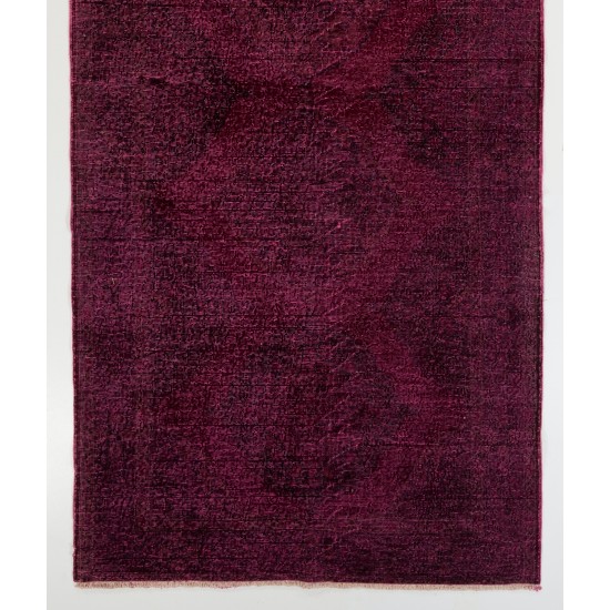 Maroon Red Overdyed Runner Rug, 1960s Hand-Knotted Central Anatolian Carpet. 5 x 12.2 Ft (151 x 370 cm)
