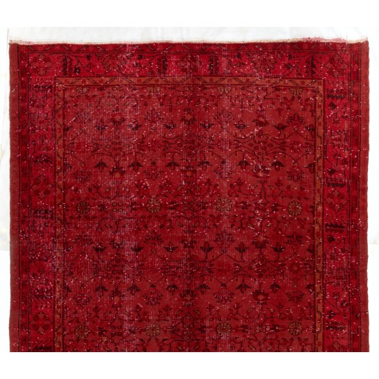 Red Overdyed Rug, 1960s Hand-Knotted Central Anatolian Carpet. 5.6 x 9.2 Ft (170 x 278 cm)
