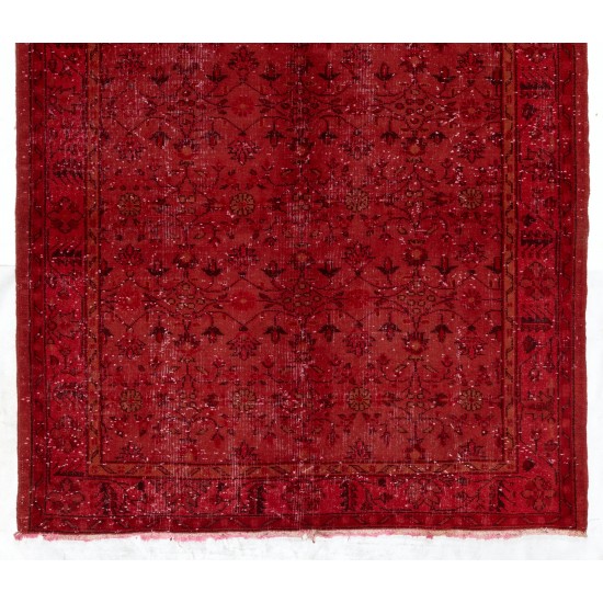 Red Overdyed Rug, 1960s Hand-Knotted Central Anatolian Carpet. 5.6 x 9.2 Ft (170 x 278 cm)