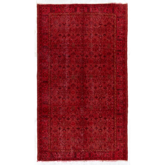 Red Overdyed Rug, 1960s Hand-Knotted Central Anatolian Carpet. 5.6 x 9.2 Ft (170 x 278 cm)