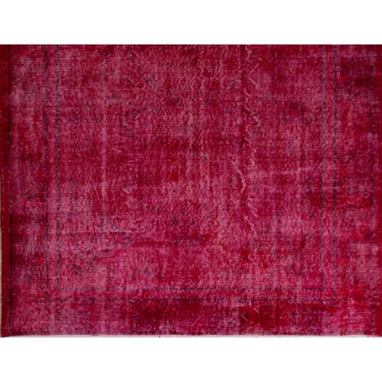 Red Overdyed Rug for Modern Interiors, 1960s Hand-Knotted Central Anatolian Carpet. 5.8 x 9 Ft (175 x 274 cm)