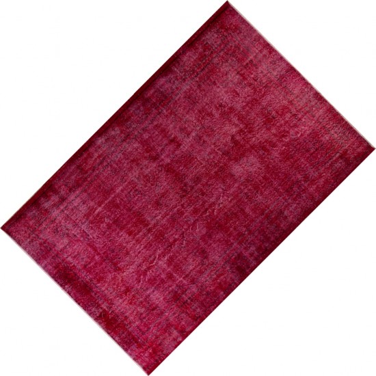 Red Overdyed Rug for Modern Interiors, 1960s Hand-Knotted Central Anatolian Carpet. 5.8 x 9 Ft (175 x 274 cm)