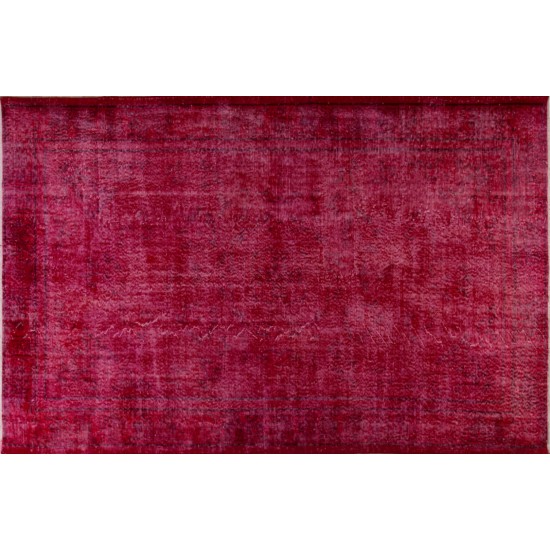 Red Overdyed Rug for Modern Interiors, 1960s Hand-Knotted Central Anatolian Carpet. 5.8 x 9 Ft (175 x 274 cm)
