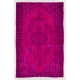 Fuchsia Pink Overdyed Turkish Rug, Vintage Floral Design Handmade Carpet. 6 x 9.2 Ft (180 x 280 cm)