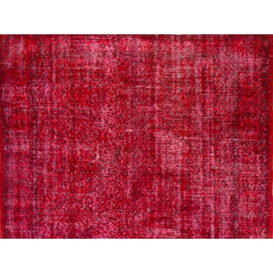 Red Overdyed Rug for Modern Interiors, 1960s Hand-Knotted Central Anatolian Carpet. 6.2 x 9.6 Ft (187 x 290 cm)