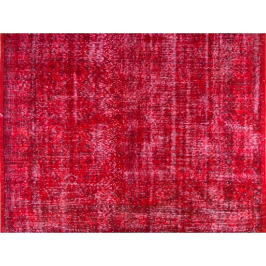 Red Overdyed Rug for Modern Interiors, 1960s Hand-Knotted Central Anatolian Carpet. 6.2 x 9.6 Ft (187 x 290 cm)