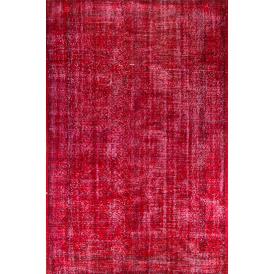Red Overdyed Rug for Modern Interiors, 1960s Hand-Knotted Central Anatolian Carpet. 6.2 x 9.6 Ft (187 x 290 cm)