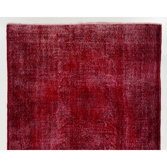 Red Overdyed Rug for Modern Interiors, 1960s Hand-Knotted Central Anatolian Carpet. 6.2 x 9.9 Ft (187 x 300 cm)