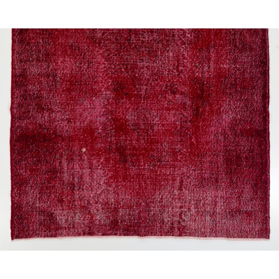 Red Overdyed Rug for Modern Interiors, 1960s Hand-Knotted Central Anatolian Carpet. 6.2 x 9.9 Ft (187 x 300 cm)