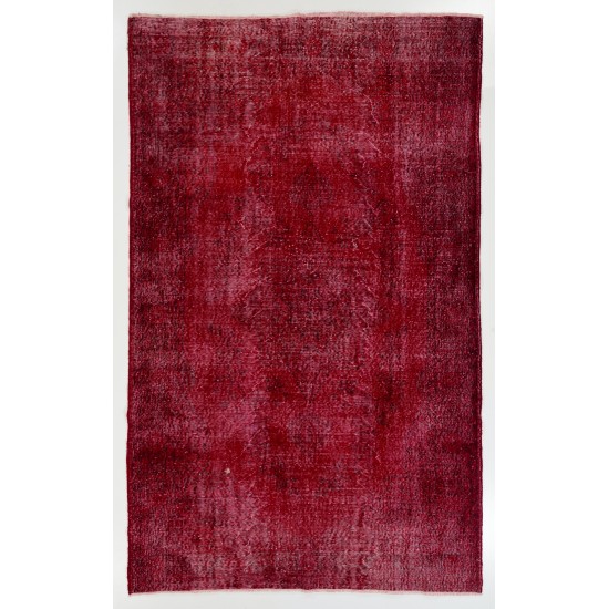 Red Overdyed Rug for Modern Interiors, 1960s Hand-Knotted Central Anatolian Carpet. 6.2 x 9.9 Ft (187 x 300 cm)