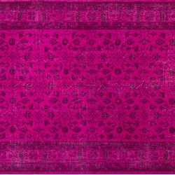 Fuchsia Pink Overdyed Rug, Vintage Handmade Carpet from Turkey. 6.3 x 9.2 Ft (191 x 280 cm)