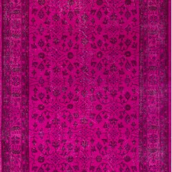 Fuchsia Pink Overdyed Rug, Vintage Handmade Carpet from Turkey. 6.3 x 9.2 Ft (191 x 280 cm)