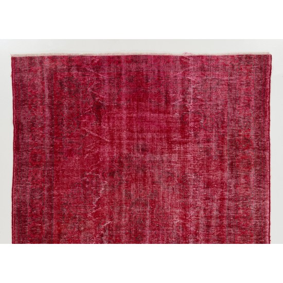 Red Overdyed Area Rug, 1960s Hand-Knotted Central Anatolian Carpet. 6.5 x 9.6 Ft (196 x 290 cm)