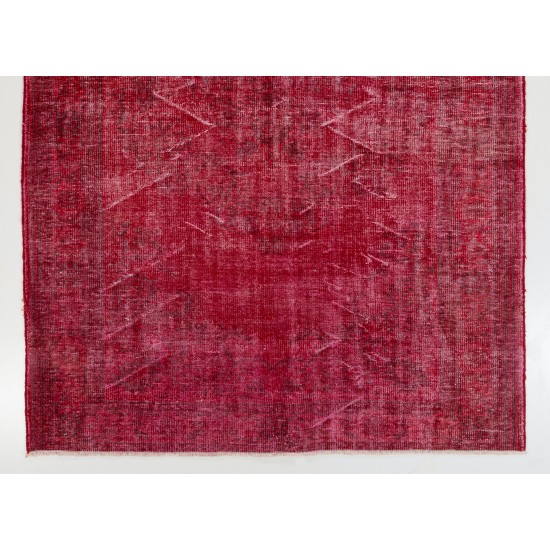 Red Overdyed Area Rug, 1960s Hand-Knotted Central Anatolian Carpet. 6.5 x 9.6 Ft (196 x 290 cm)