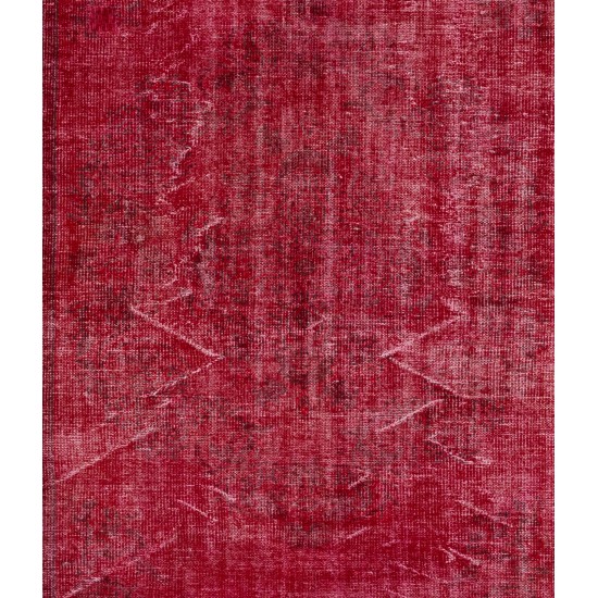 Red Overdyed Area Rug, 1960s Hand-Knotted Central Anatolian Carpet. 6.5 x 9.6 Ft (196 x 290 cm)