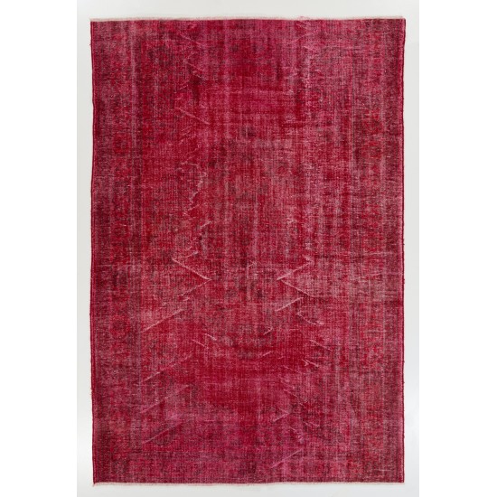 Red Overdyed Area Rug, 1960s Hand-Knotted Central Anatolian Carpet. 6.5 x 9.6 Ft (196 x 290 cm)