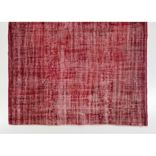 Red Overdyed Rug for Modern Interiors, 1960s Hand-Knotted Central Anatolian Carpet. 6.5 x 9.6 Ft (196 x 291 cm)