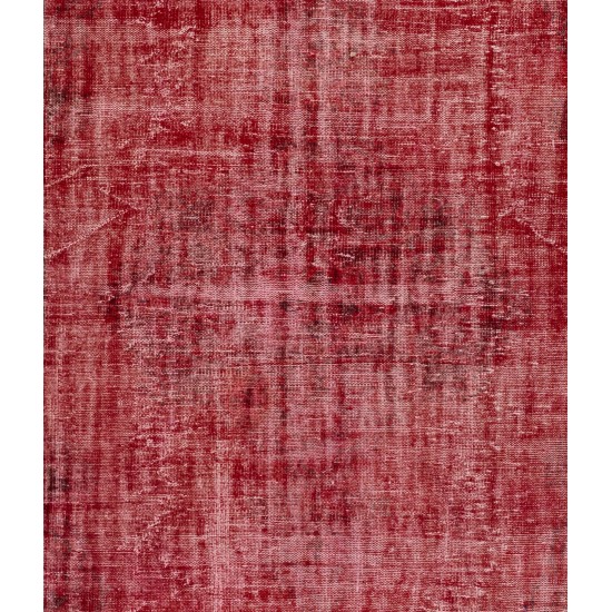 Red Overdyed Rug for Modern Interiors, 1960s Hand-Knotted Central Anatolian Carpet. 6.5 x 9.6 Ft (196 x 291 cm)