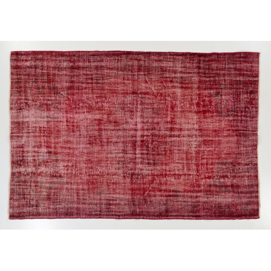 Red Overdyed Rug for Modern Interiors, 1960s Hand-Knotted Central Anatolian Carpet. 6.5 x 9.6 Ft (196 x 291 cm)