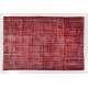 Red Overdyed Rug for Modern Interiors, 1960s Hand-Knotted Central Anatolian Carpet. 6.5 x 9.6 Ft (196 x 291 cm)