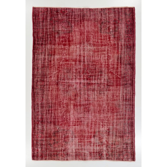 Red Overdyed Rug for Modern Interiors, 1960s Hand-Knotted Central Anatolian Carpet. 6.5 x 9.6 Ft (196 x 291 cm)