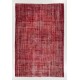 Red Overdyed Rug for Modern Interiors, 1960s Hand-Knotted Central Anatolian Carpet. 6.5 x 9.6 Ft (196 x 291 cm)