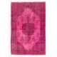 Pink Overdyed Carpet, Hand-Knotted Vintage Area Rug from Turkey. 6.6 x 9.6 Ft (200 x 290 cm)