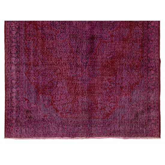 Red Overdyed Area Rug, 1960s Hand-Knotted Central Anatolian Carpet. 6.8 x 10.2 Ft (206 x 310 cm)