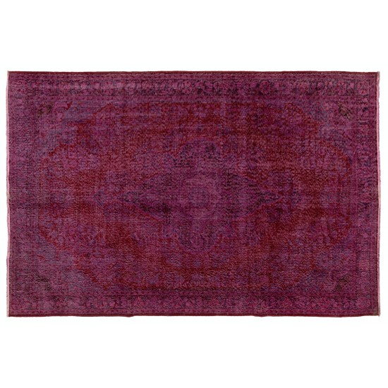 Red Overdyed Area Rug, 1960s Hand-Knotted Central Anatolian Carpet. 6.8 x 10.2 Ft (206 x 310 cm)
