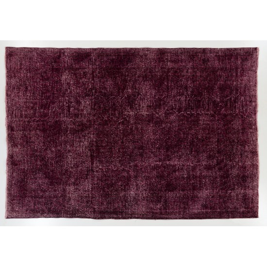 Maroon Red Overdyed Area Rug, 1960s Hand-Knotted Central Anatolian Carpet. 6.9 x 10.2 Ft (210 x 309 cm)