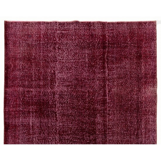 Maroon Red Overdyed Area Rug, 1960s Hand-Knotted Central Anatolian Carpet. 7 x 10.5 Ft (211 x 318 cm)